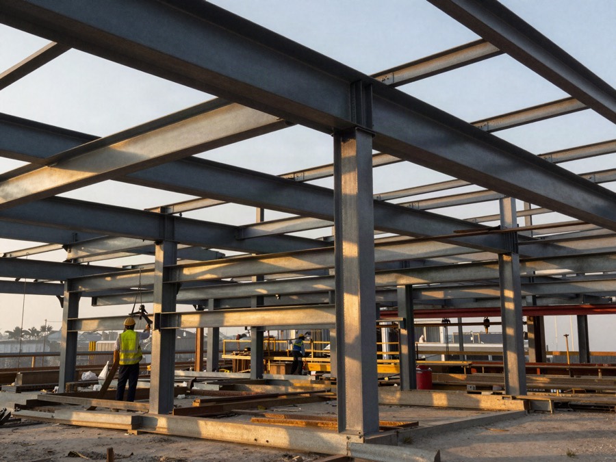 Industrial steel structure construction site